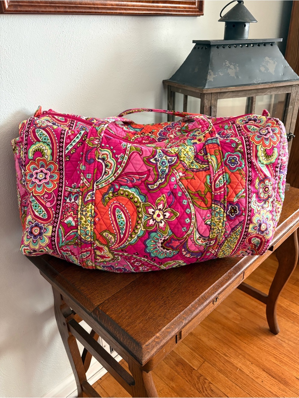Vera Bradley Hot Pink Paisley Quilted Travel Duffel